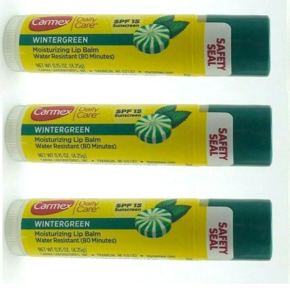 6-CARMEX DAILY CARE WINTERGREEN LIP BALMS NEW
